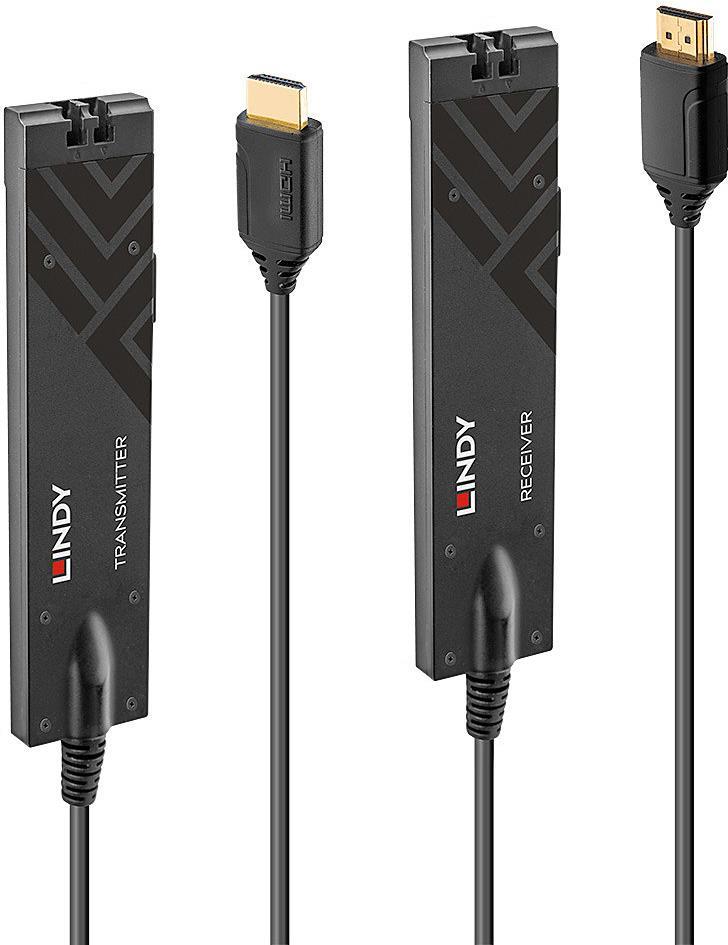 Lindy 300m Fibre Optic HDMI 18G Extender HDMI Transceiver wandelt HDMI in optische Signale und überträgt diese über Längen bis 300m, Transmitter- und Receivereinheit für Glasfaser Duplex LC Multimode Kabel OM3 (38179)