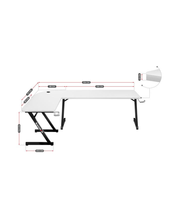 Huzaro Hero 7.0 Gaming-Schreibtisch L-Form Aluminium Karbonfaser 154 cm Weiß