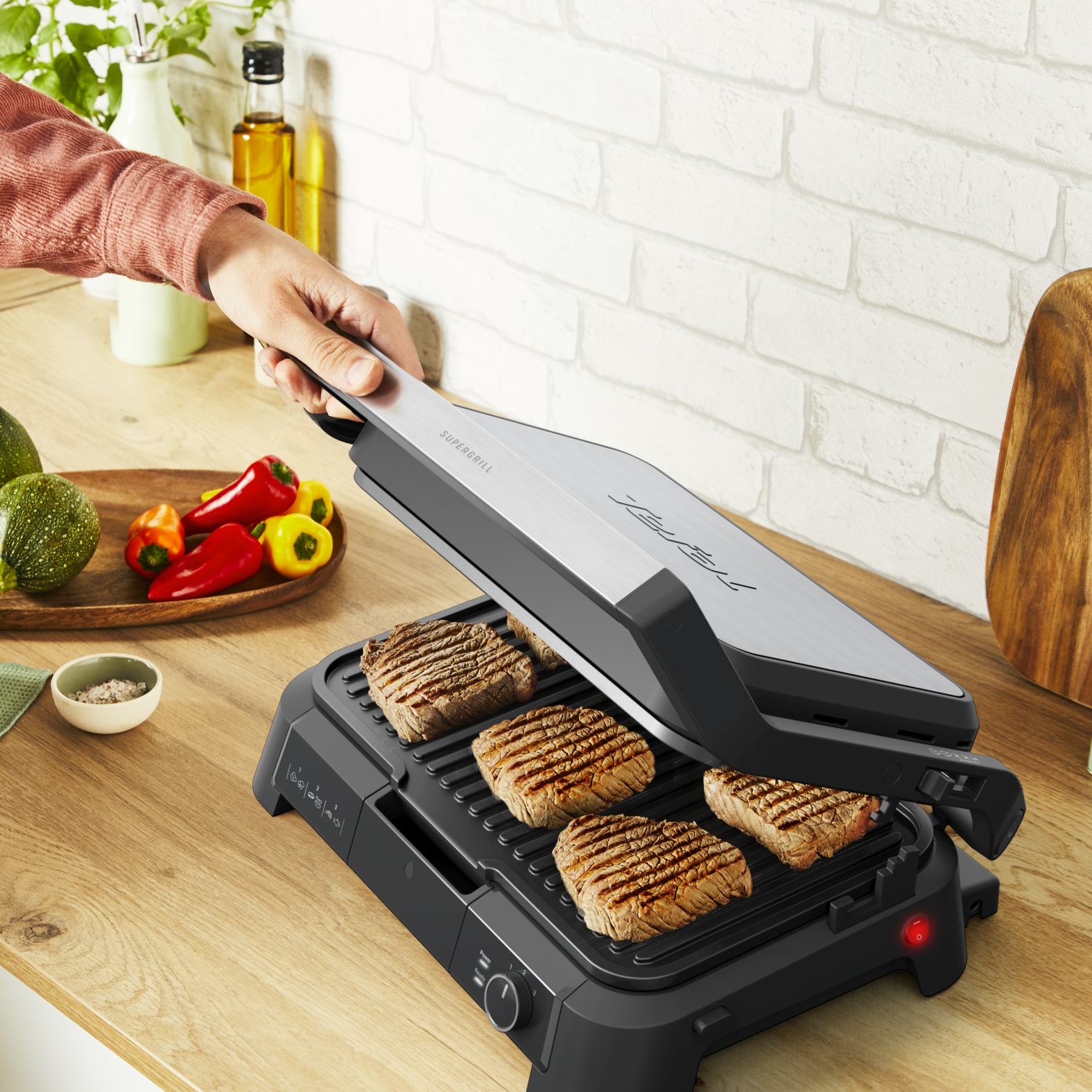 Tefal SuperGrill 3-in-1 XL Kontaktgrill GC 520 D 2000 W Schwarz, Edelstahl