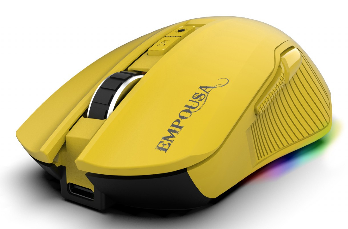 INCA Gaming Maus RGB 7200 DPI 7 Tasten Bluetooth USB-C Gelb