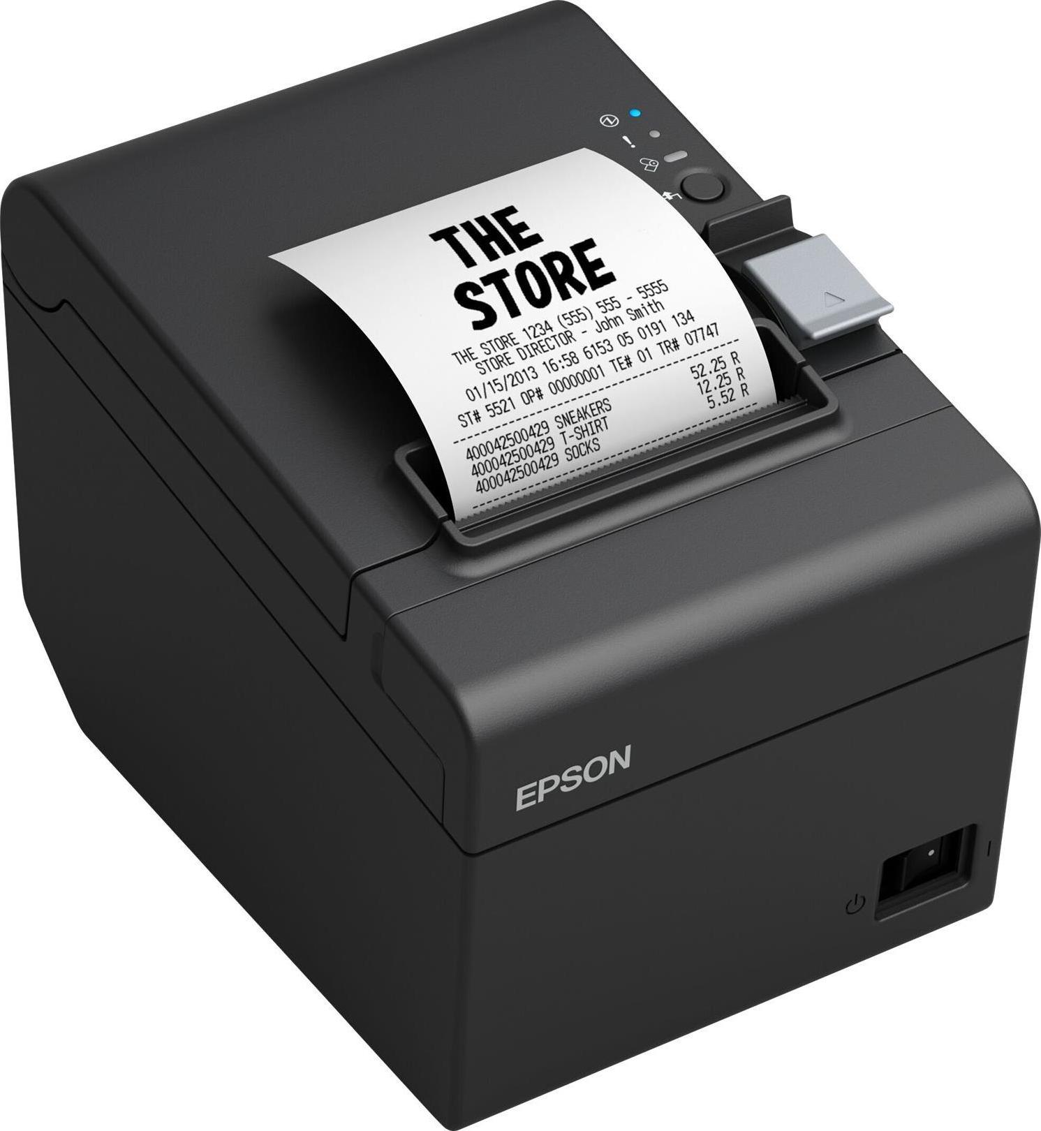 Epson TM-T20III, USB, Ethernet, 8 Punkte/mm (203dpi), Cutter, ePOS, schwarz Bondrucker, 8 Punkte/mm (203dpi), variable Papierbreite (58/80mm), Geschwindigkeit (max.): 250mm/Sek., USB (Typ A), Ethernet, Cutter, mechanischer Sensor, ESC/POS, ePOS, inkl.: Netzteil, Netzkabel (EU), Wandhalterung, separat bestellen: Schnittstellenkabel, Farbe: schwarz (C31CH51012) (geöffnet)