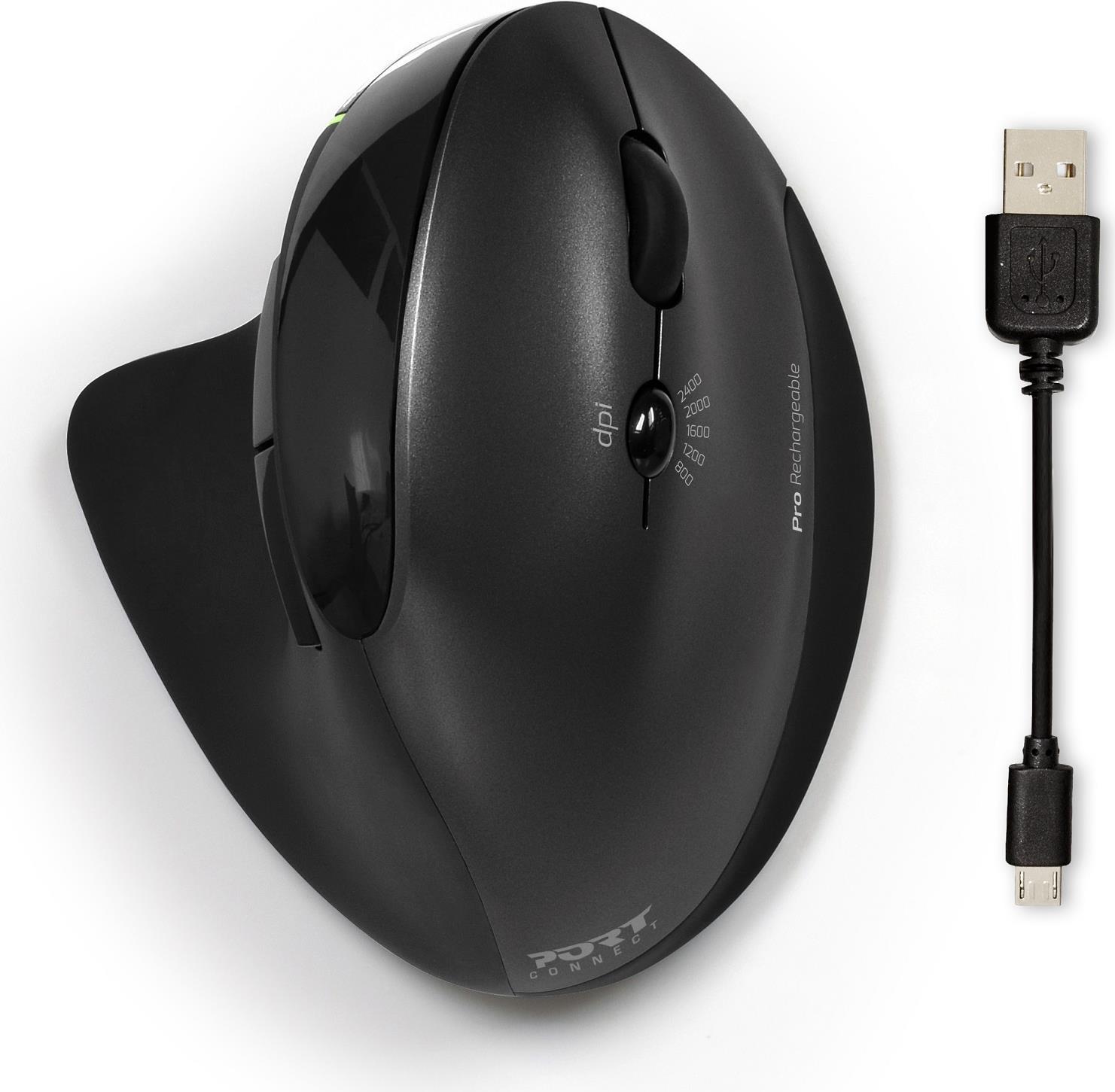 Port Designs PORT Connect Professional Vertikale Maus 2.4 GHz Bluetooth Schwarz