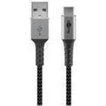 Goobay USB-C™ auf USB-A Textilkabel mit Metallsteckern (space grau/silber) 1 m, 1 m, Schwarz-Grau - elegantes und extra-robustes Verbindungskabel für Geräte mit USB-C™ Anschlus (49296)