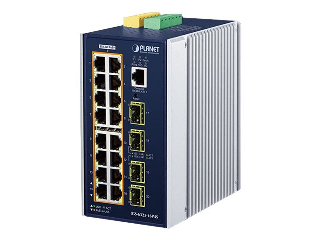 PLANET IGS-6325-16P4S L3 Managed Switch 16 x 10/100/1000 PoE+ + 4 x Gigabit SFP Aluminium Blau