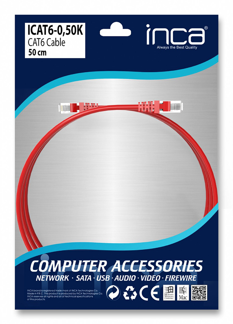 INCA Patchkabel Cat6 U/UTP RJ45 0,5 m 250 MHz Rot