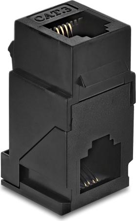 Delock Keystone Modul Kupplung RJ14 Buchse zu RJ14 Buchse 90° gewinkelt Cat.3 Kunststoff schwarz (91379)