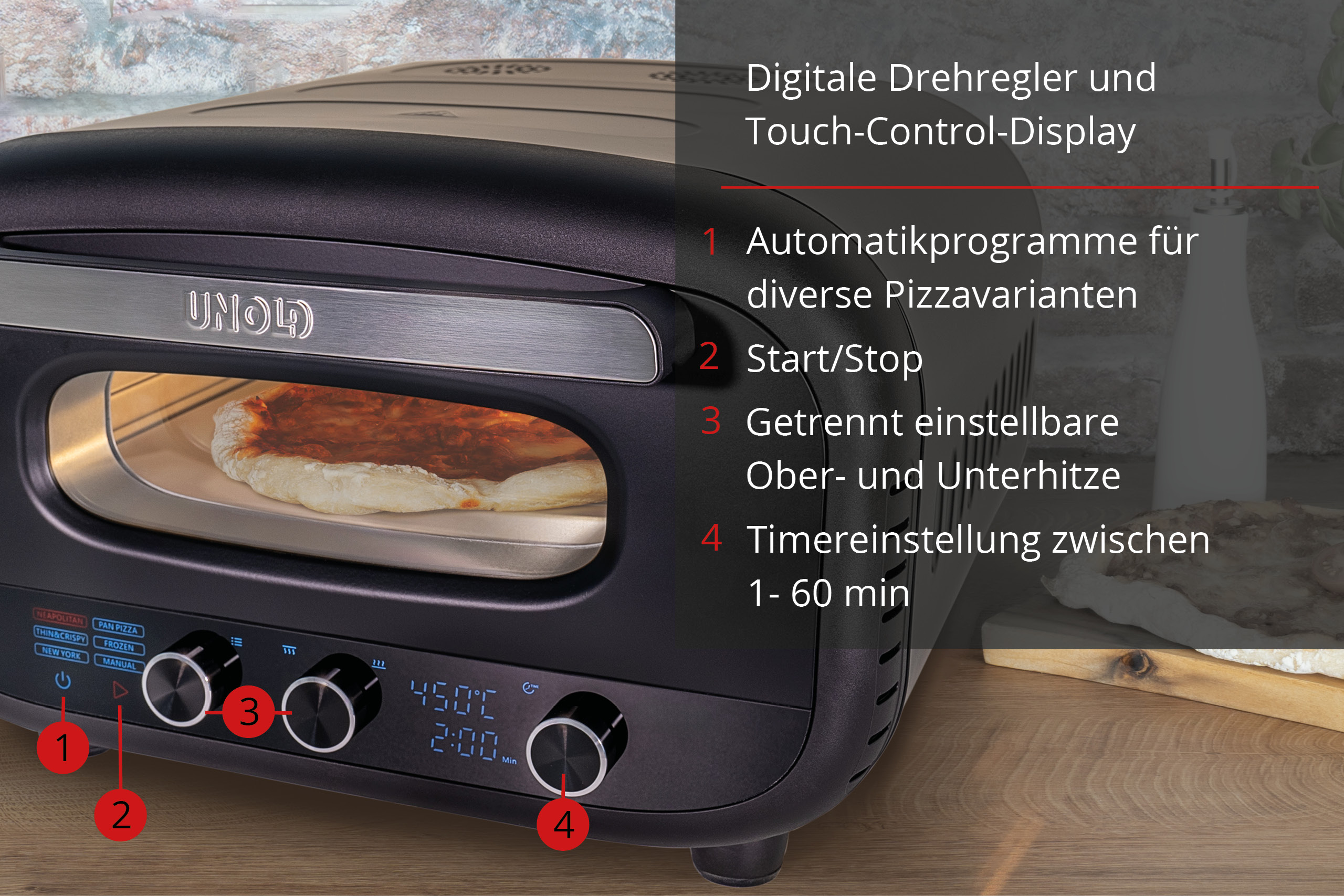 UNOLD Don Alfredo Pizzaofen 1700 W mit Pizzastein Schwarz