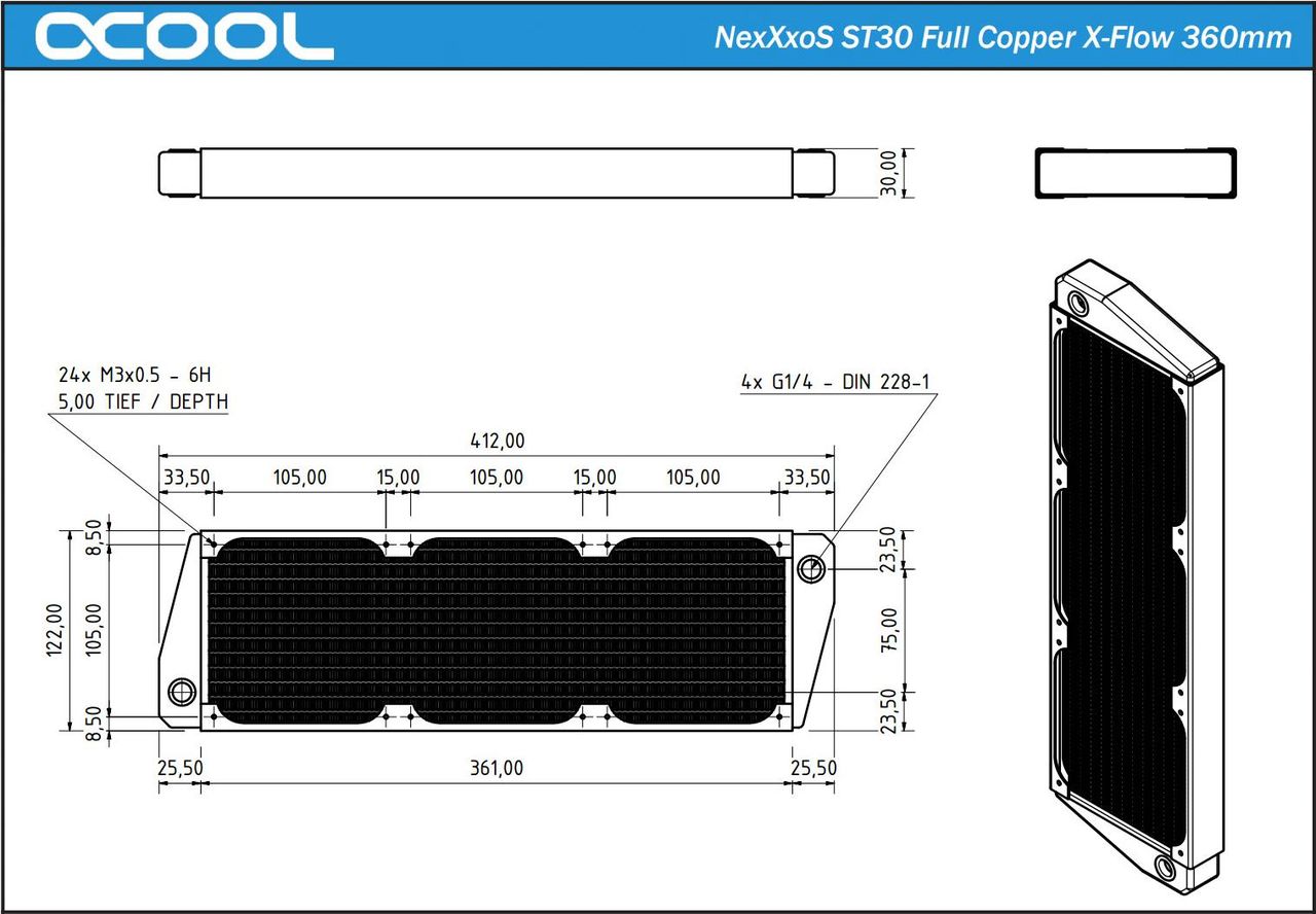 Alphacool NexXxoS ST30 Full Copper X-Flow 360mm Radiator (14230)