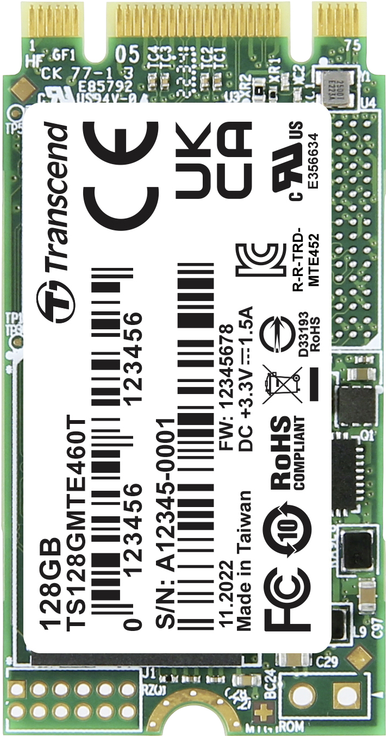 Transcend MTE460T 128 GB Interne M.2 PCIe NVMe SSD 2242 PCIe NVMe 3.0 x2 Industrial TS128GMTE460T (TS128GMTE460T)