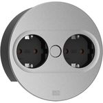 Bachmann TWIST 2 Metallische Abdeckscheibe rund, schwarz matt, ähnlich RAL 9005 30GE seidenmatt, 2xSchutzkontaktsteckdosen schwarz mit erhöhtem Berührungsschutz, Zuleitung 2,0m H05VV-F3G1,5mm² schwarz mit Aderendhülsen und beigelegtem Schutzkontakt-Montagestecker (946.100)