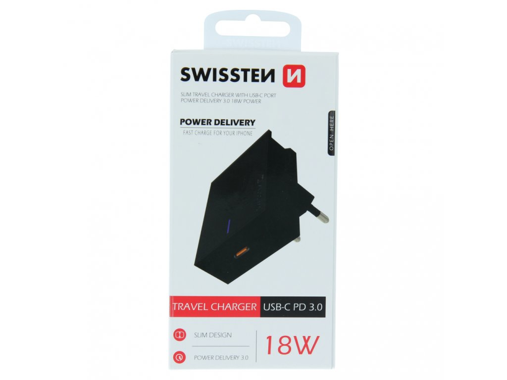 Swissten 22049000 Ladegerät für Mobilgeräte USB-C 100-240 V Schnellladung Schwarz