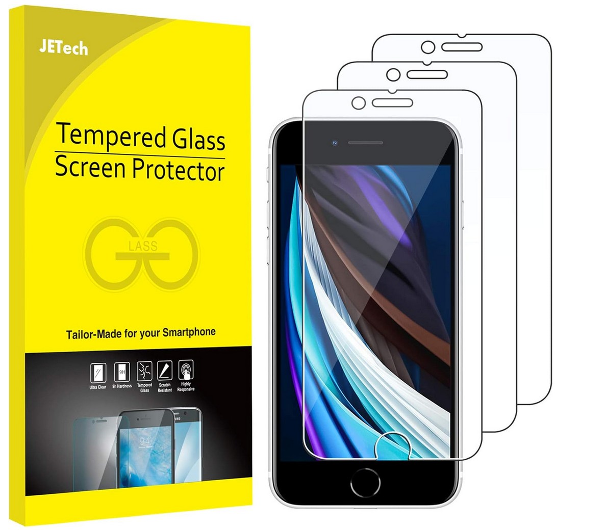 JETech Schutzfolie fur iPhone SE 3/2 (Modell 2022/2020) 4.7 Zoll, Folie Displayschutzfolie, 3 Stück (0807-)