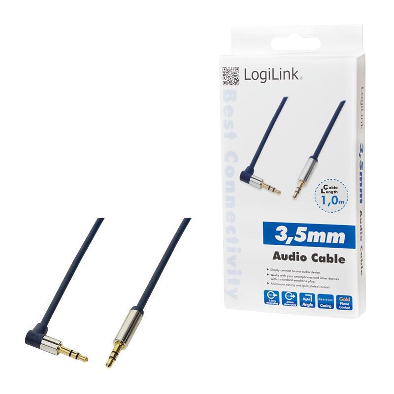 Logilink Audio Cable 3.5 Stereo M/M, 90° angled, 1,00m, blue (CA11100)