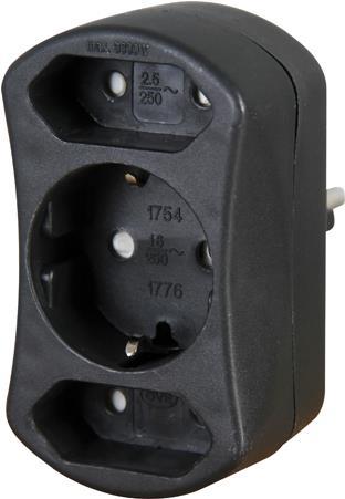 KOPP 177605002 Adapter mit Anschluss für 2x Euro & 1x SCHUKO-Stecker (3-fach | 250V | 16A) (177605002)