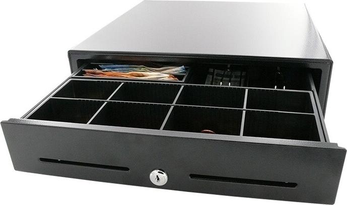 ARTDEV AC-4100 - Metall-Kassenlade mit 8 Münzfächern und 6 Scheinfächern, Scheckschlitz, DC24V RJ12... (AC4100-B)