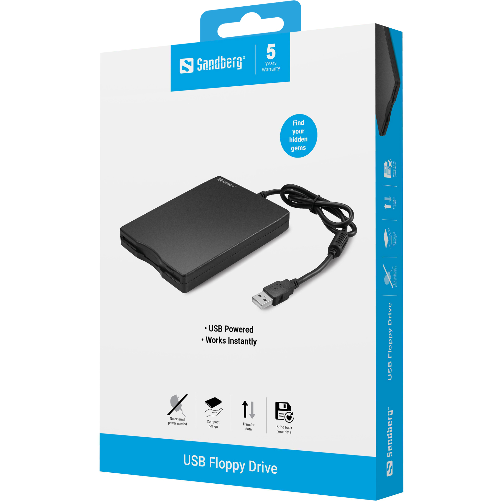 Sandberg USB Floppy Mini Reader 3,5" USB 2.0 Weiß