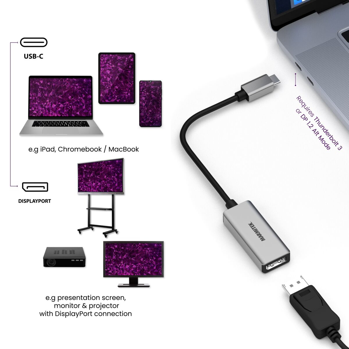 Marmitek Connect USB-C auf DisplayPort Adapter 0,15 m Schwarz, Silber