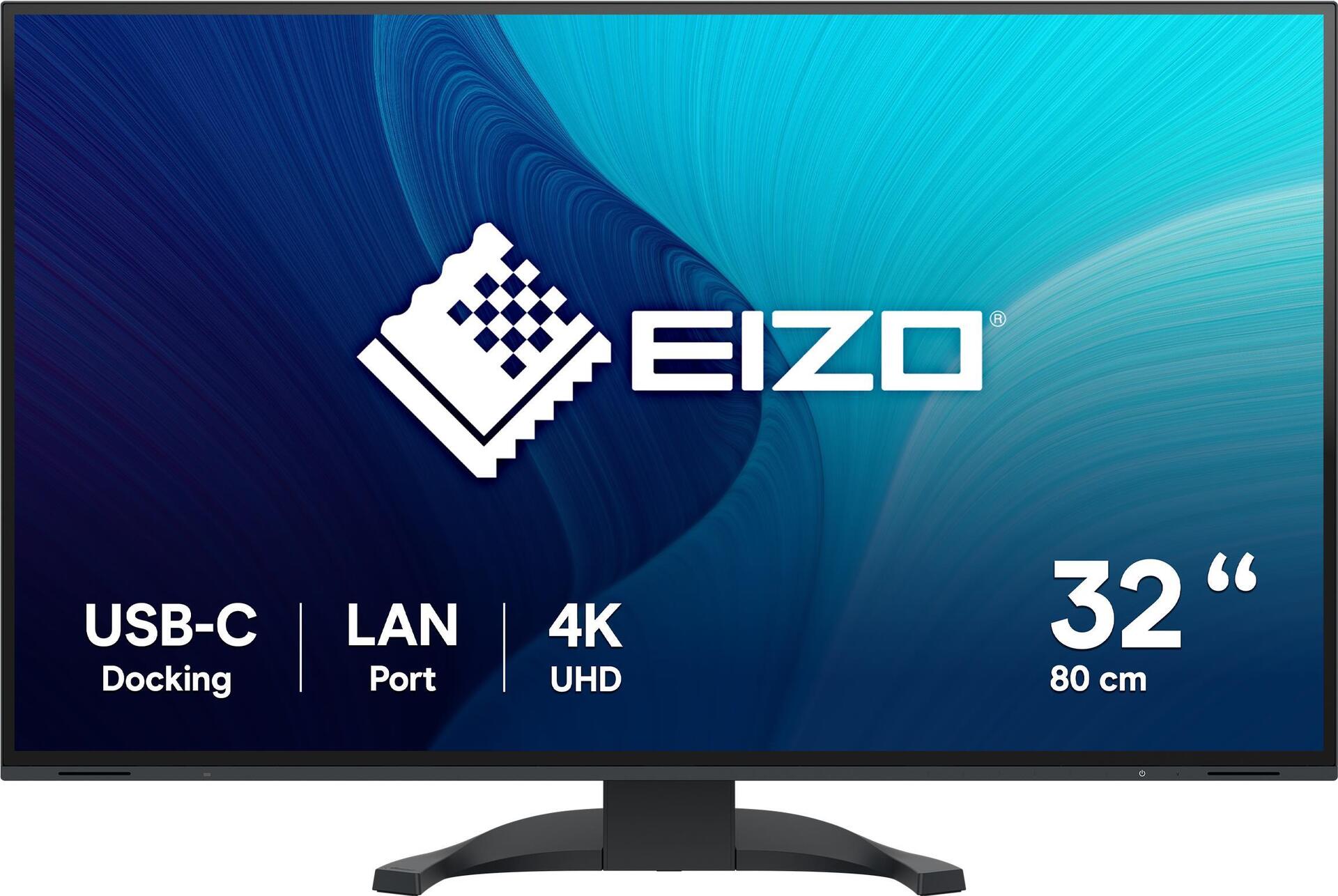 EIZO FlexScan EV3240X. Bildschirmdiagonale: 80 cm (31.5"), Display-Auflösung: 3840 x 2160 Pixel, HD-Typ: 4K Ultra HD, Bildschirmtechnologie: LCD, Reaktionszeit: 5 ms, Natives Seitenverhältnis: 16:9, Bildwinkel, horizontal: 178°, Bildwinkel, vertikal: 178°. Eingebaute Lautsprecher. Integrierter USB-Hub. VESA-Halterung, Höhenverstellung. Produktfarbe: Schwarz (EV3240X-BK)