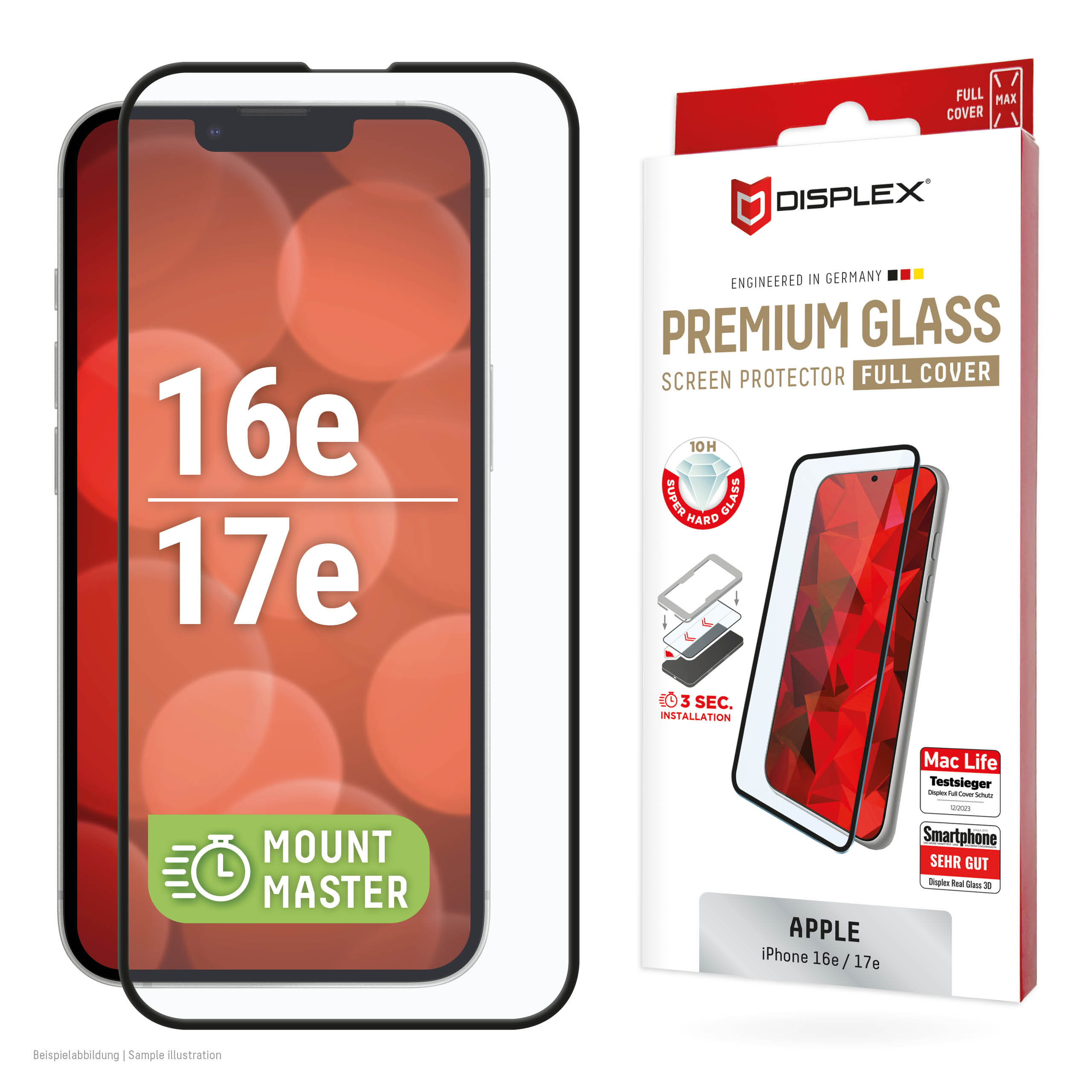 DISPLEX Premium Glass MountMaster Displayschutzglas gehärtetes Glas Full Cover für Apple iPhone 16e / 17e Transparent