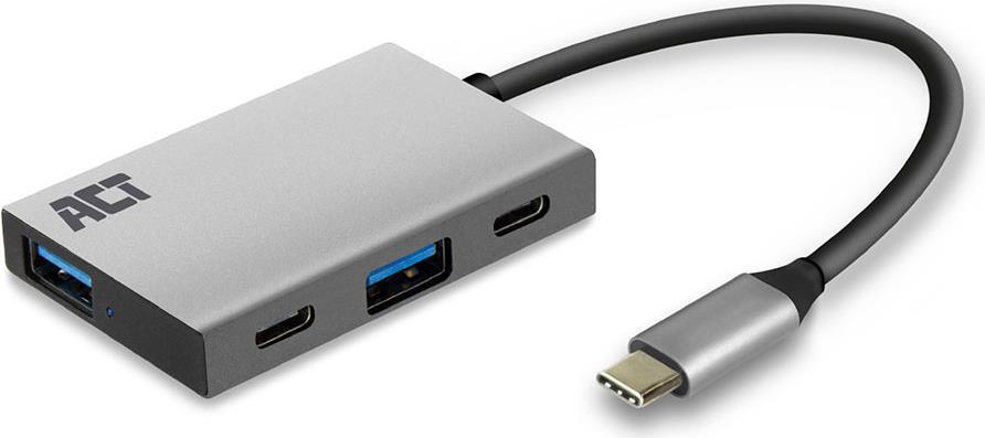 ACT USB-C Hub, number of ports: 2x USB C female , 2x USB A female, cable length 0.15m, aluminium housing USB-C - 2XUSB-C, 2XUSB-A, HUB (AC7070)