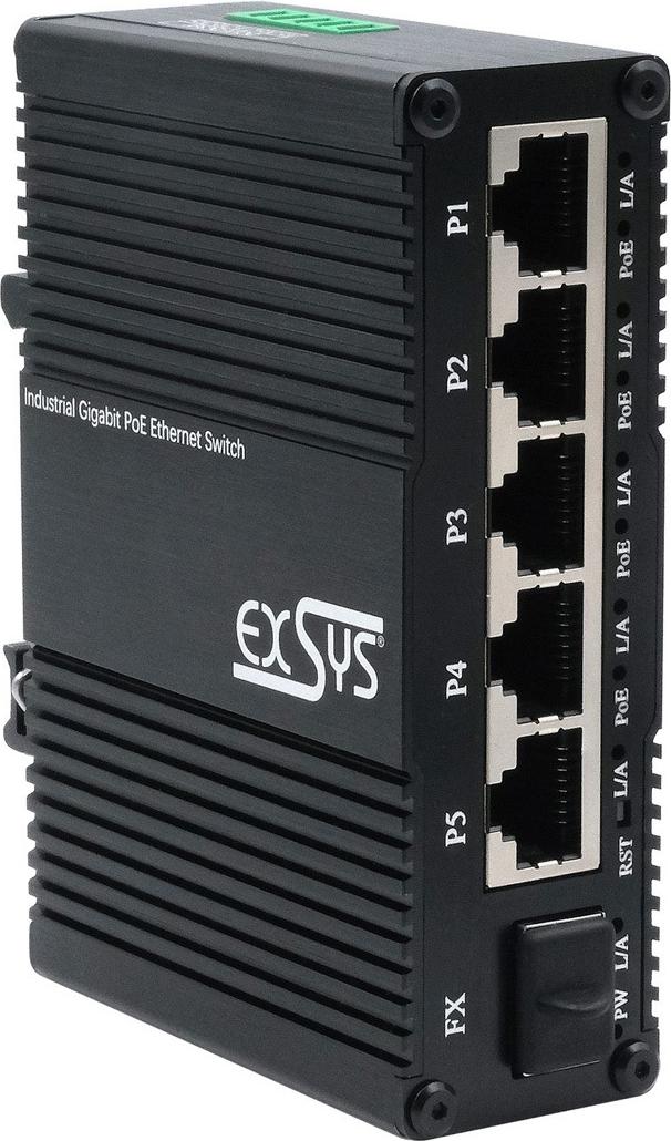 Exsys Switch 5+ Mini Industrie Gigab. 5+1xGigabit SFP PoE+ Web-Managed (EX-62030MPOE-SFP)