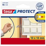 tesa Protect Schutzpuffer, quadratisch, 10 x 10 mm, weiß selbstklebend, stoßdämpfend, schützen Möbel und Wände vor - 1 Stück (57899)