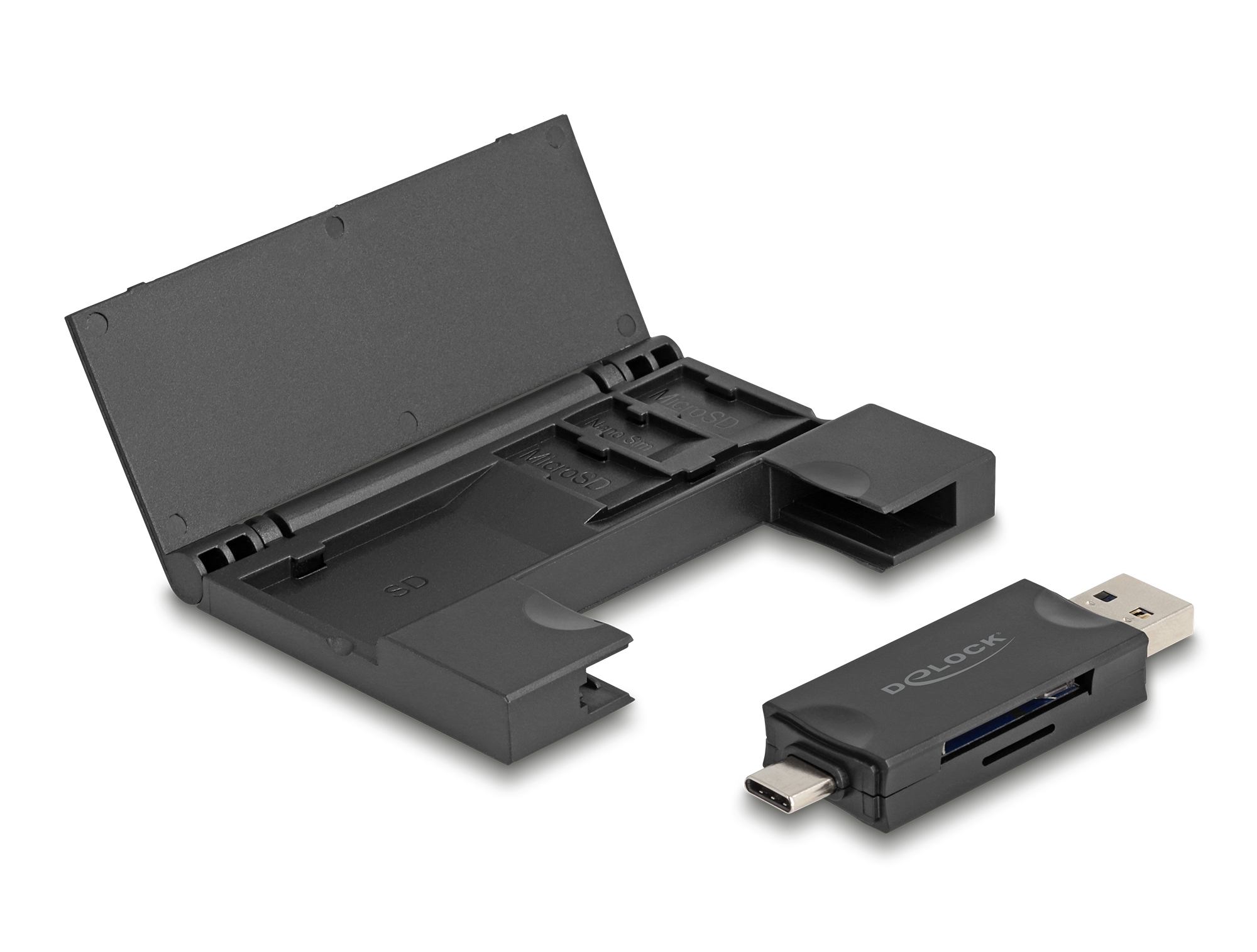 Delock Kartenleser USB 3.2 Gen 1 USB Type-C / Type-A SD microSD Schwarz