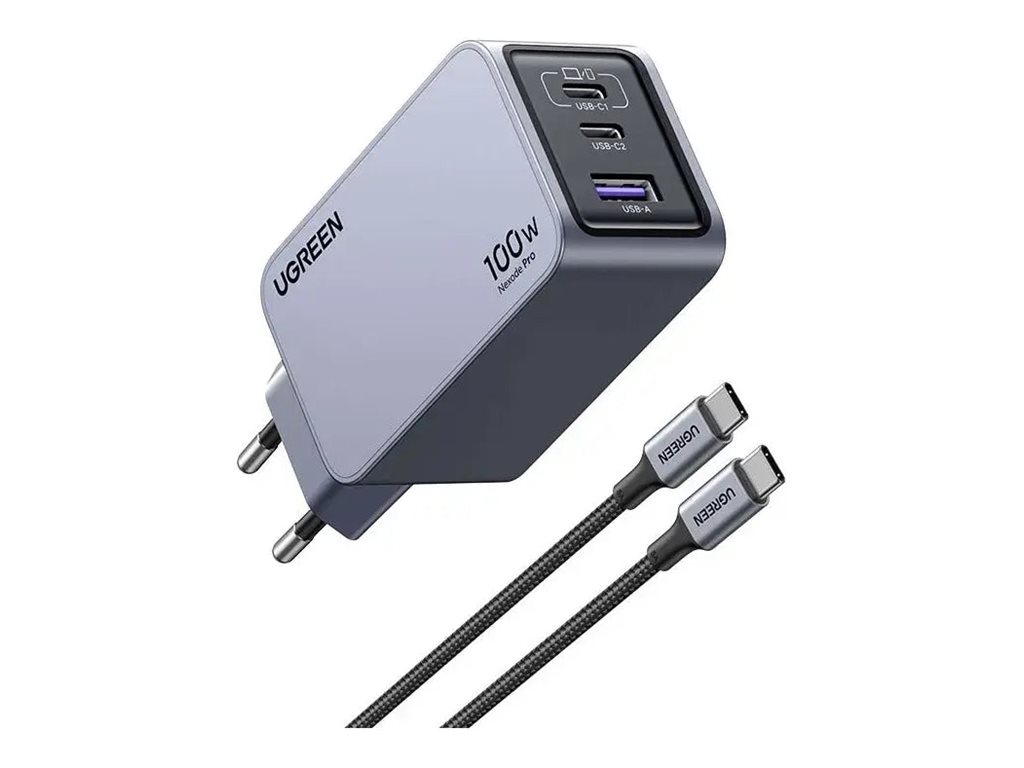 Ugreen Nexode Pro 100W GaN Ladegerät mit USB-C Kabel Schwarz, Grau