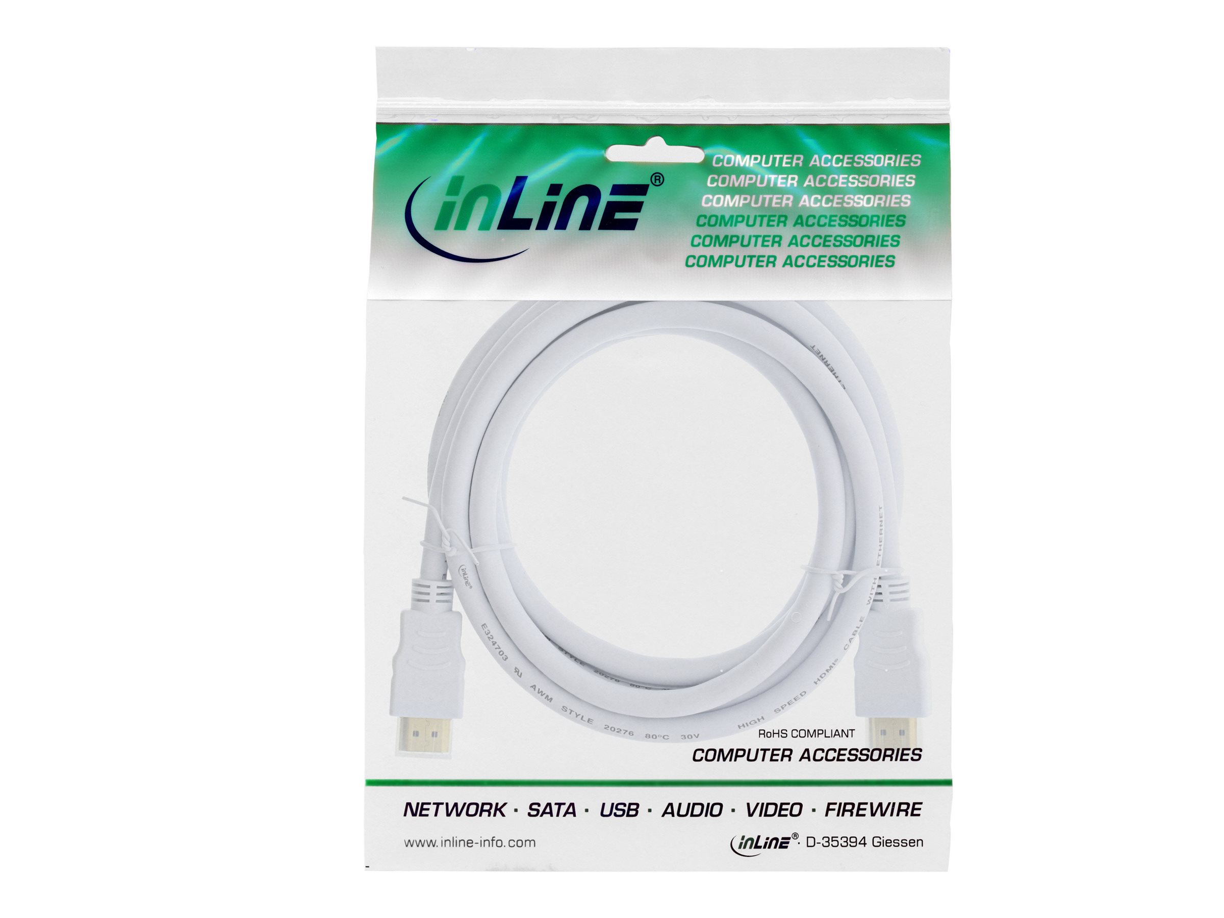 InLine High Speed Premium HDMI-Kabel mit Ethernet 2.0 Stecker/Stecker 1 m Weiß/Gold