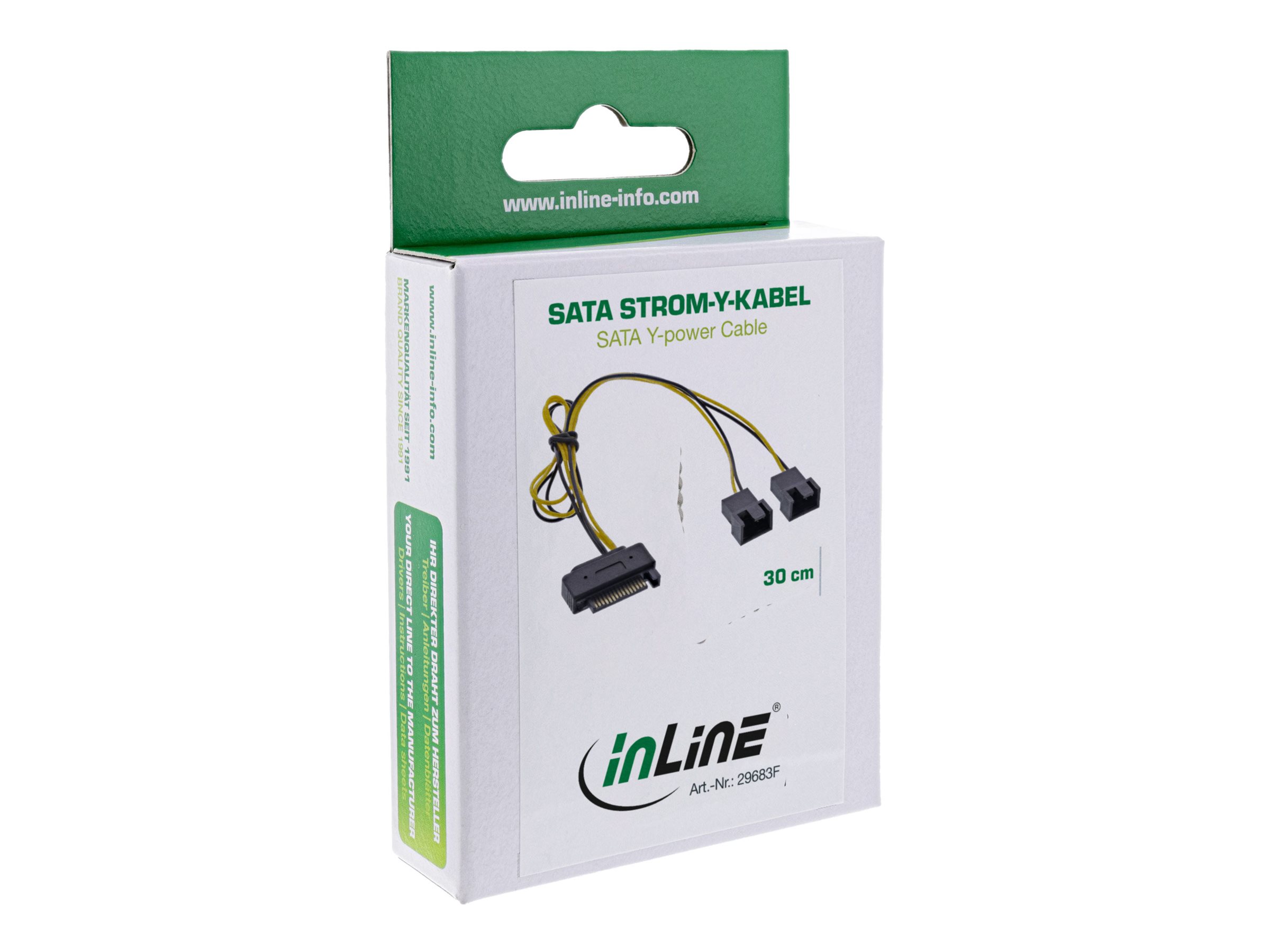 InLine SATA Strom-Y-Kabel, SATA Buchse an 2x Lüfter (2-polig) Stecker, 0,3 m, Schwarz/Gelb