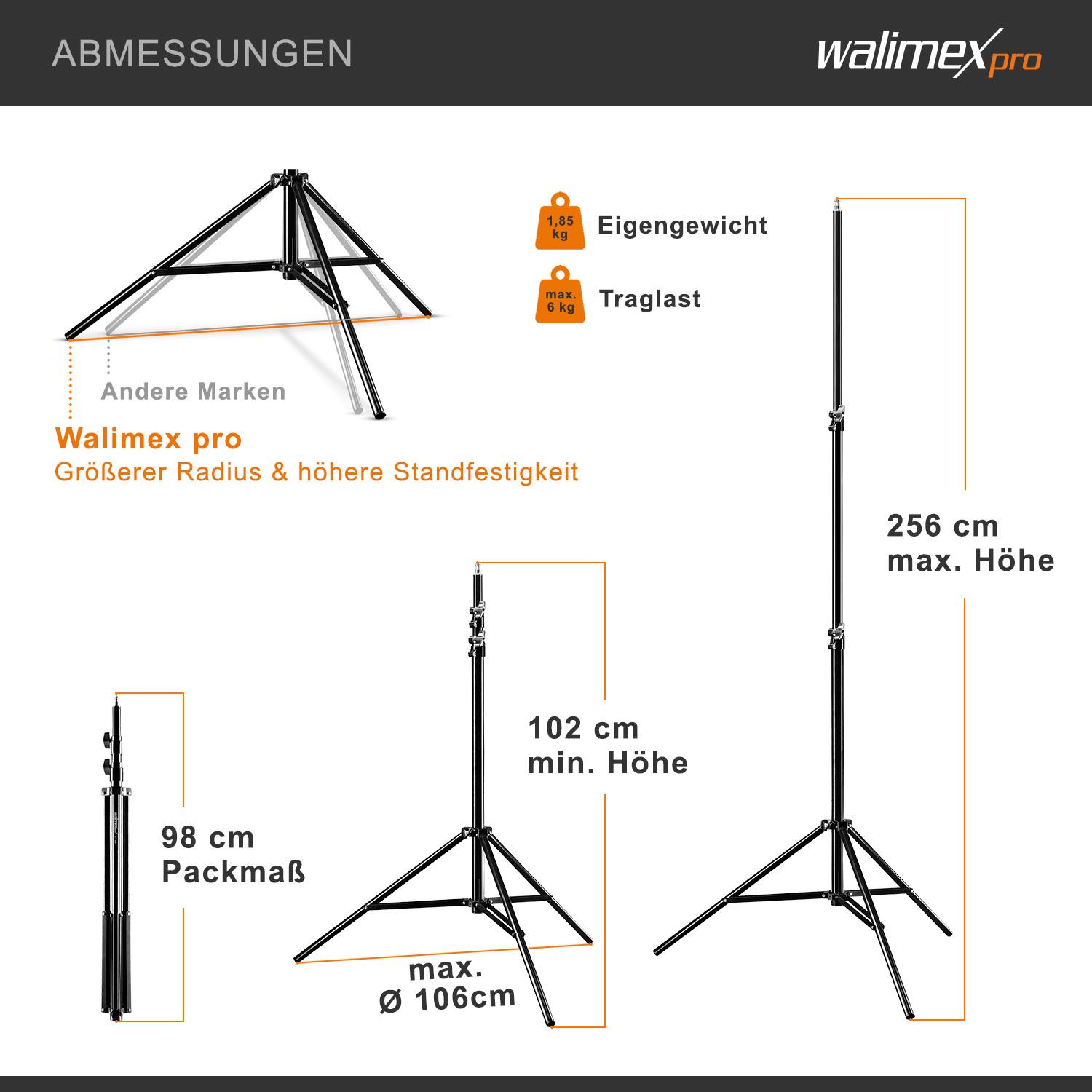 Walimex pro 3x Lampenstativ WT-806 256cm 6kg Federdämpfung Schwarz