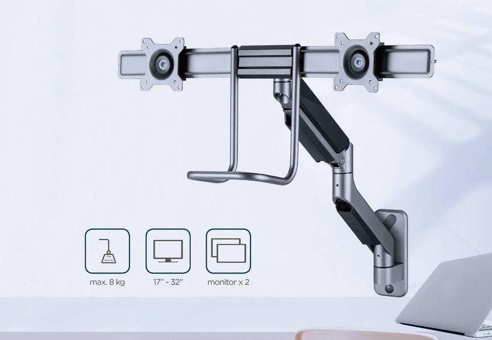 Gembird MA-WA2-02 Verstellbarer Wandmontagearm für 2 Displays, 17-32 Zoll, bis zu 8 kg (MA-WA2-02)