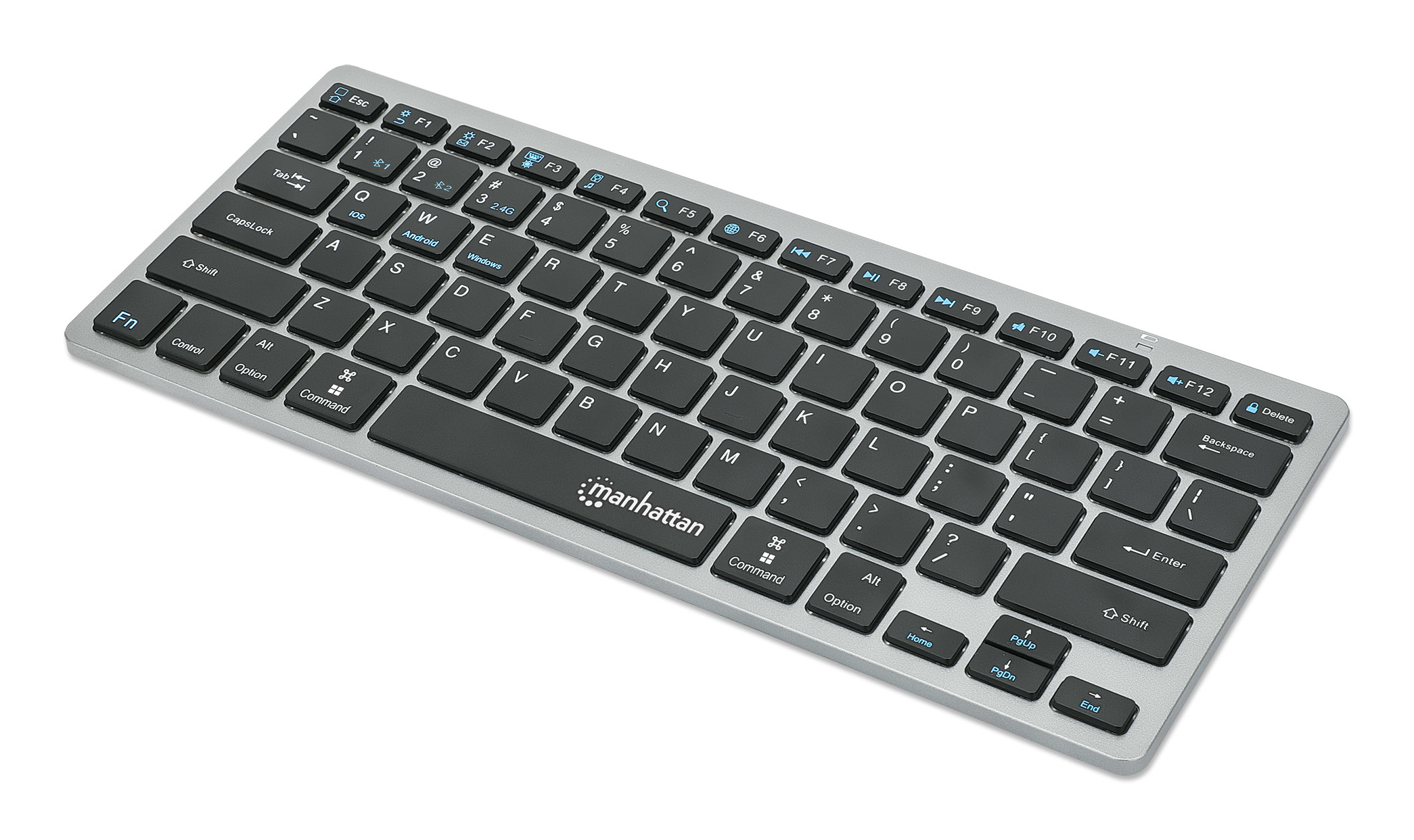 Manhattan Ultra Slim Dual-Mode Kabellose Funktastatur, QWERTZ Deutsch, Bluetooth 3.0 & 2,4 GHz, Anthrazit/Schwarz