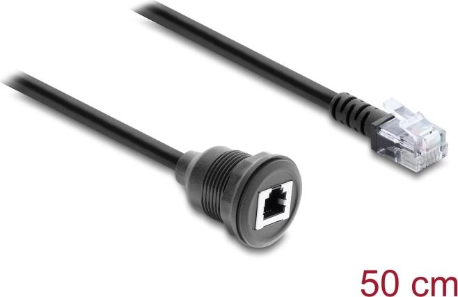 Delock Kabel RJ12 Stecker zu RJ12 Buchse zum Einbau 50 cm schwarz (91086)