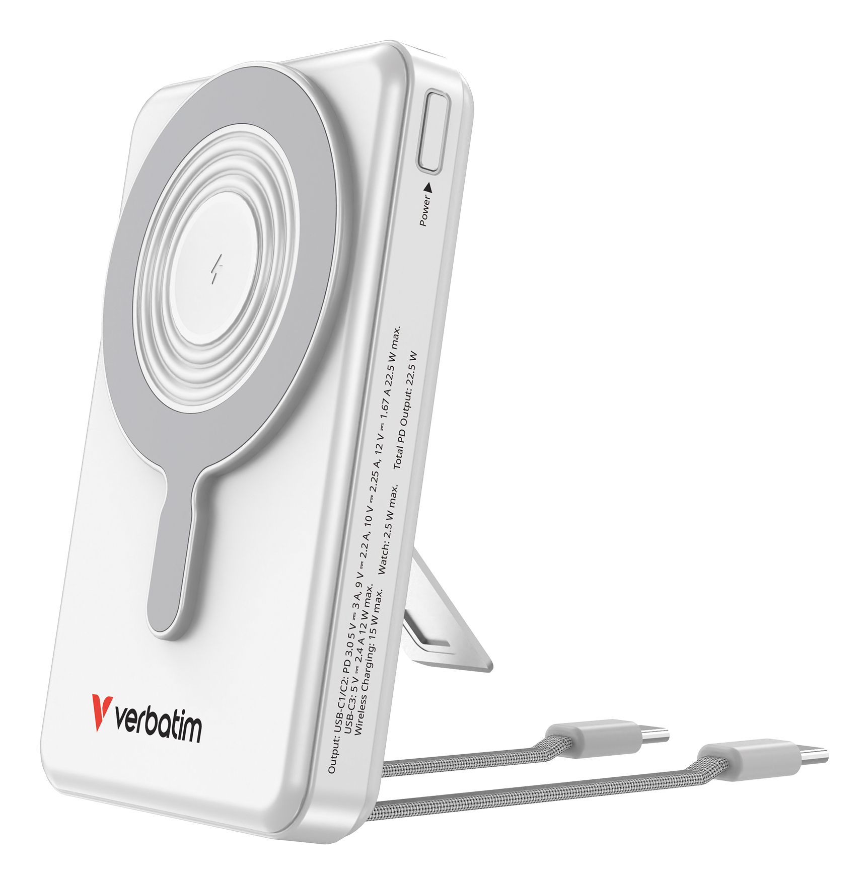 Verbatim Charge 'n' Go Induktive Power Bank 10000 mAh 22,5 W USB-C Silber