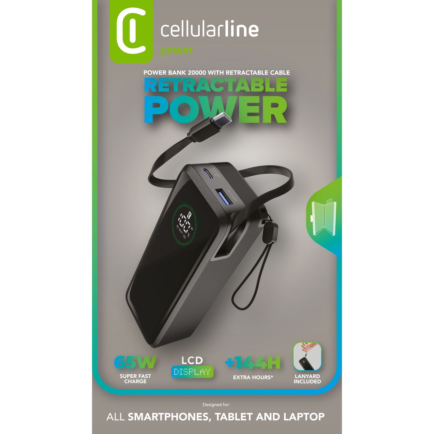 Cellularline ROLLER 20000 Powerbank 20000 mAh 65 W USB-A USB-C Schwarz