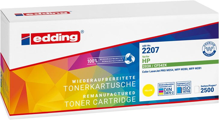 Edding EDD-2207 Tonerkartusche kompatibel mit HP 203X (CF542X), 2.500 Seiten, Gelb