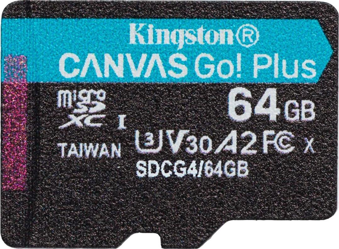 KINGSTON 64GB microSDXC Canvas Go Plus Gen4 200R A2 U3 Single Pack w/o ADP (SDCG4/64GBSP)