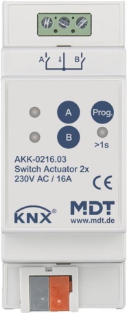 MDT AKK-0216.03 Schaltaktor 2-fach, 2TE, REG, 16A, 70µ (AKK-0216.03)