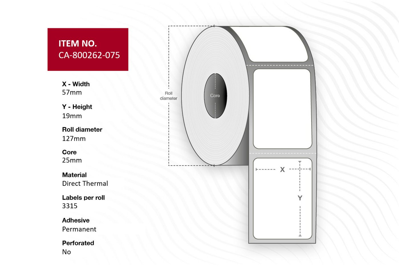 Capture CA-800262-075 Druckeretikett 57 x 19 mm, Thermodirekt, Permanent, Perforiert, 25 mm Kern