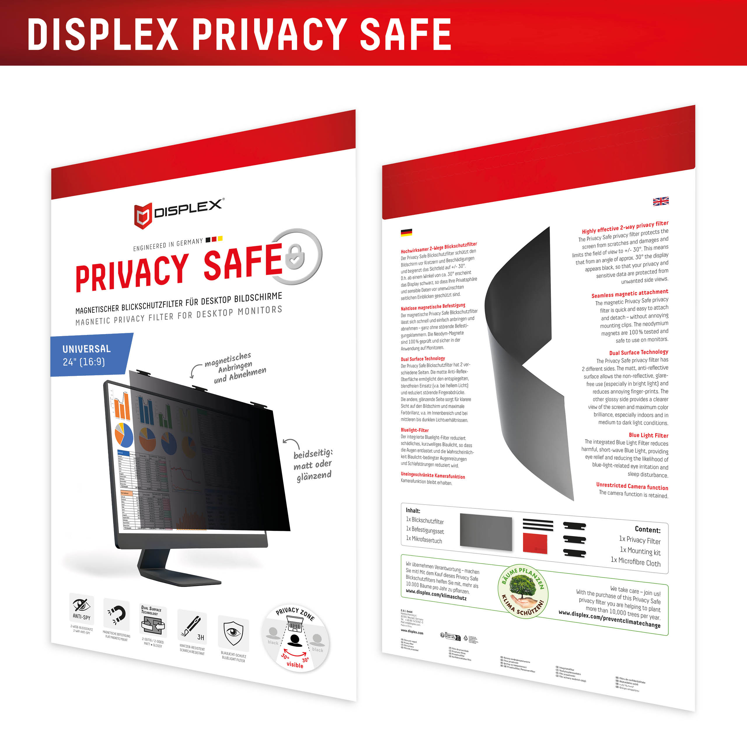 DISPLEX Privacy Safe Desktop Uni Magnetischer Blickschutzfilter 24" 16:9 Schwarz