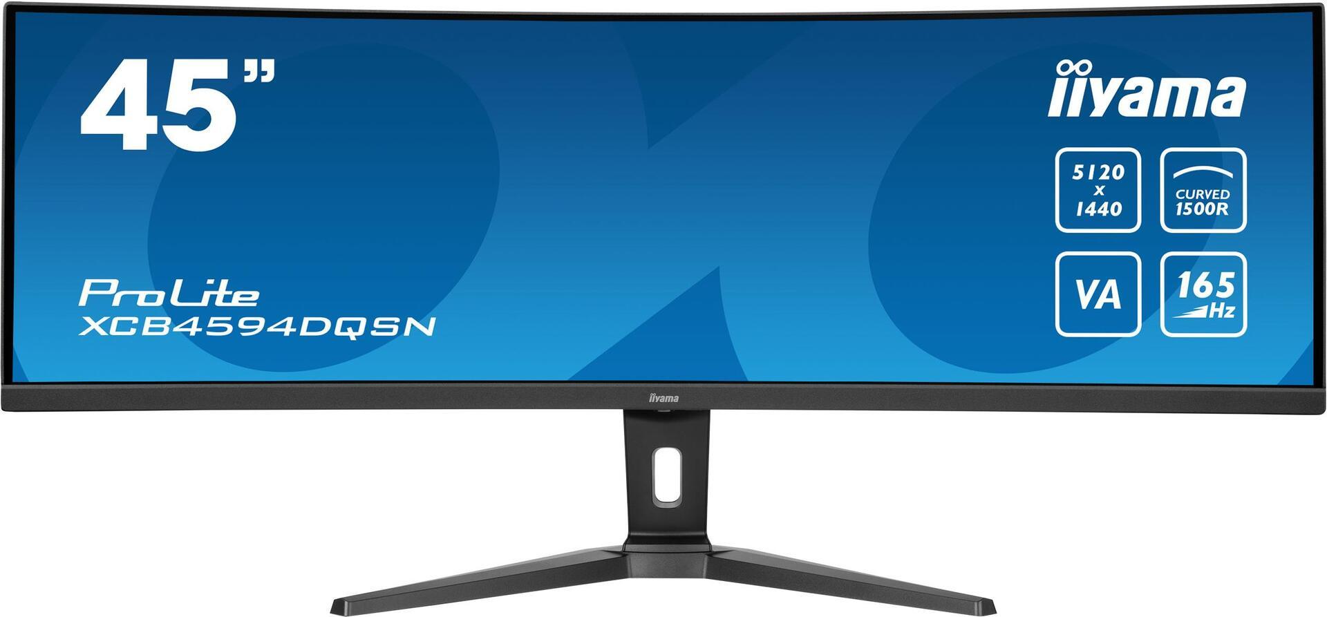 iiyama Prolite XCB4594DQSN-B1 44,5' ETE DQHD VA-panel, 5120x1440@165Hz, 450cd/m², 0,8ms MPRT, Lautsprecher, USB-C Dock (LAN, 90W PD), DisplayPort, 2x HDMI 2.1, KVM, USB3.2x3, FreeSync, 13cm höhenverstellbarer Standfuß (XCB4594DQSN-B1) (geöffnet)