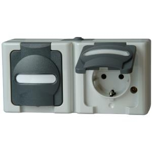 Kombination waagerecht Schalter/Schutzkontaktsteckdose AP-Feuchtraum BLUE ELECTRIC grau (131256002)