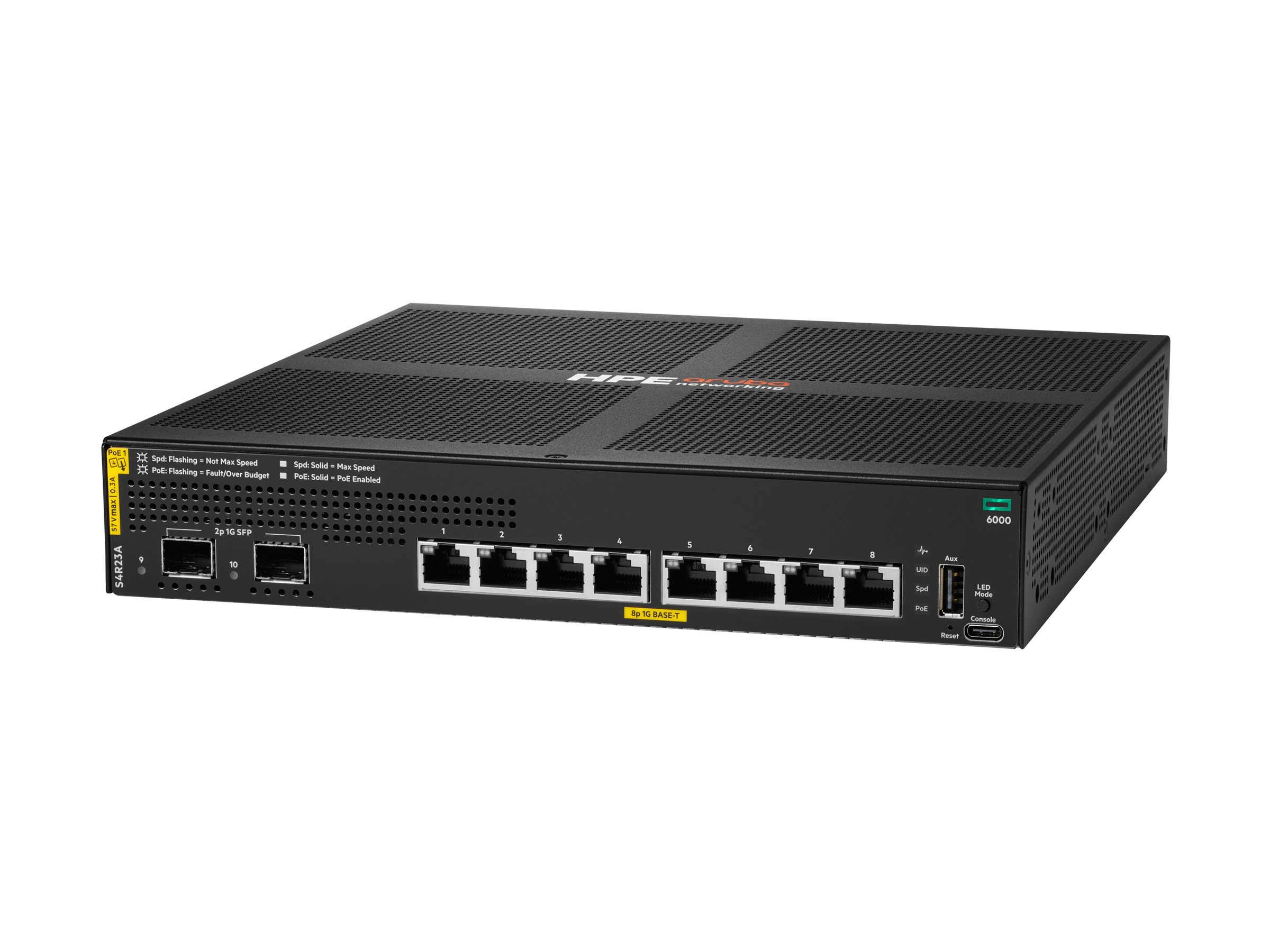 HPE Aruba Networking CX 6000 8-Port PoE+ 2x SFP Managed Gigabit Switch 67W Schwarz