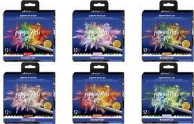 STAEDTLER Fasermaler pigment brush pen "Cool Colours" Etui, Pinselspitze, Multi Ink Tinte, permanent & wasserfest, - 1 Stück (371 C12-6)