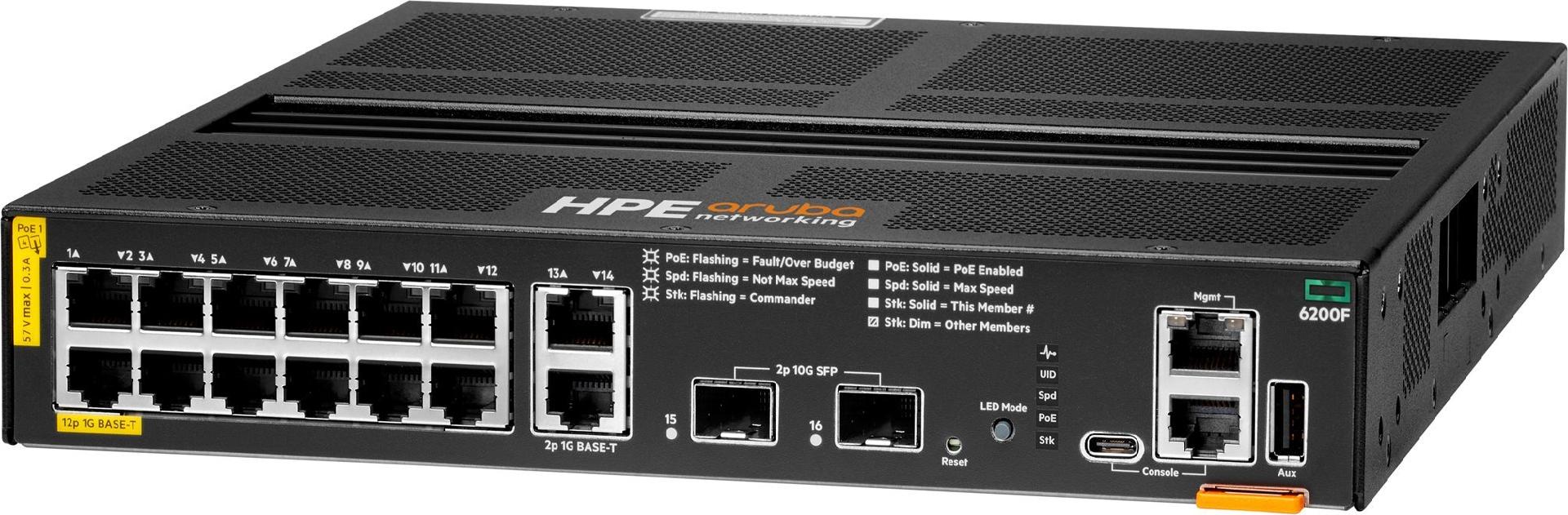 Aruba 6200F 12G Class4 PoE 2G/2SFP+ 139W L3 Managed Switch Schwarz, Grau