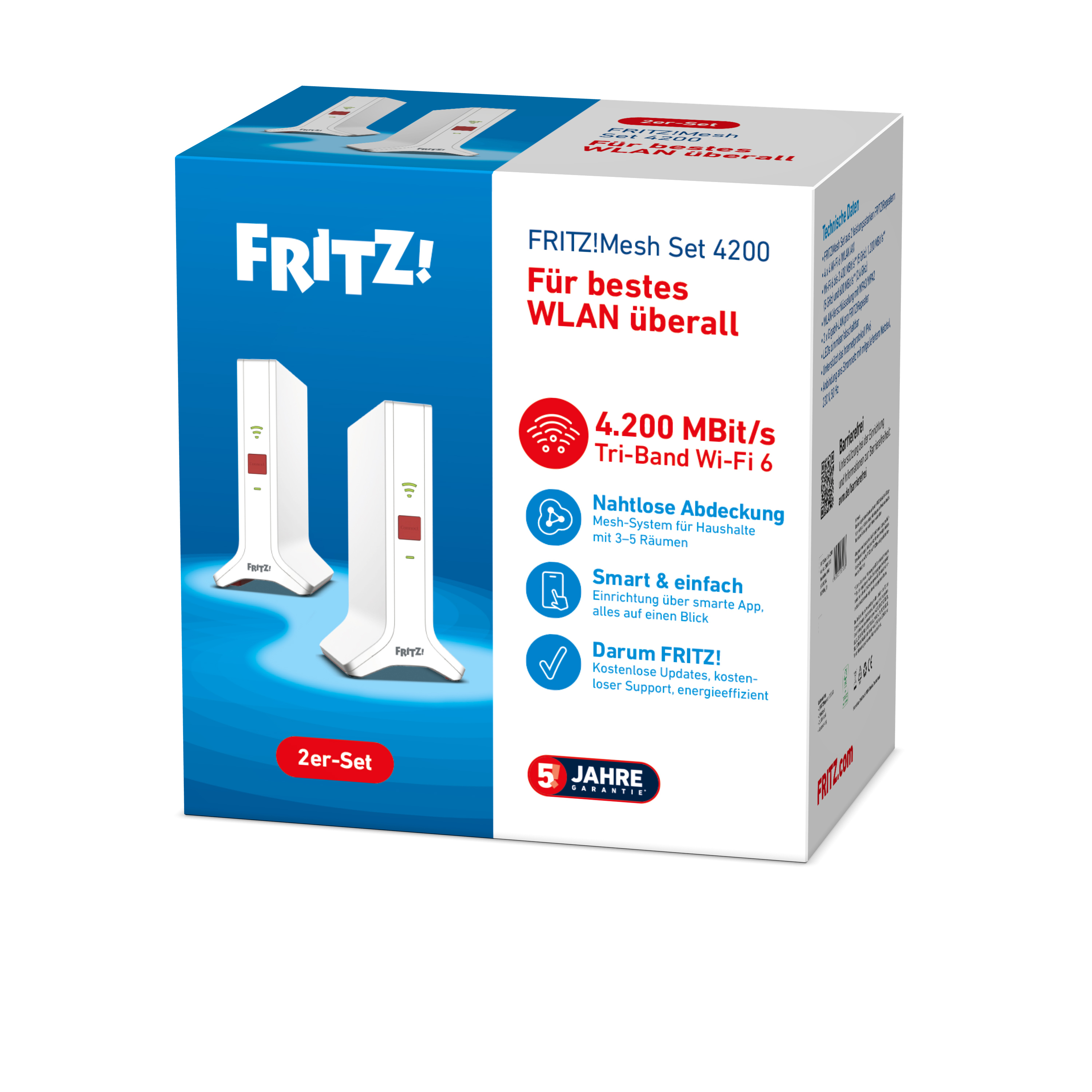 AVM FRITZ!Mesh Set 4200 2er-Pack Wi-Fi 6E Dual-Band 4200 Mbit/s Rot, Weiß