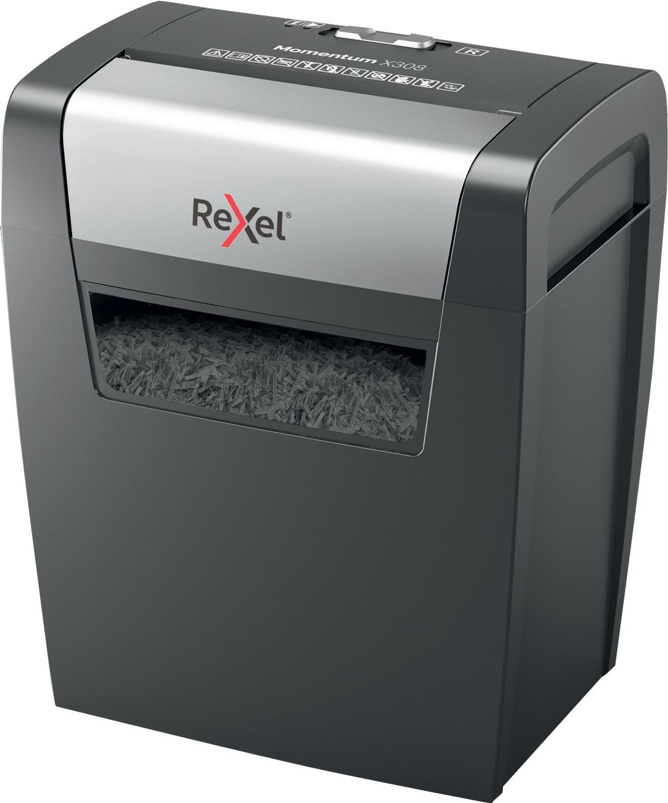 Rexel Momentum X308 Aktenvernichter 8 Blatt Kreuzschnitt 5 x 42 mm Schwarz