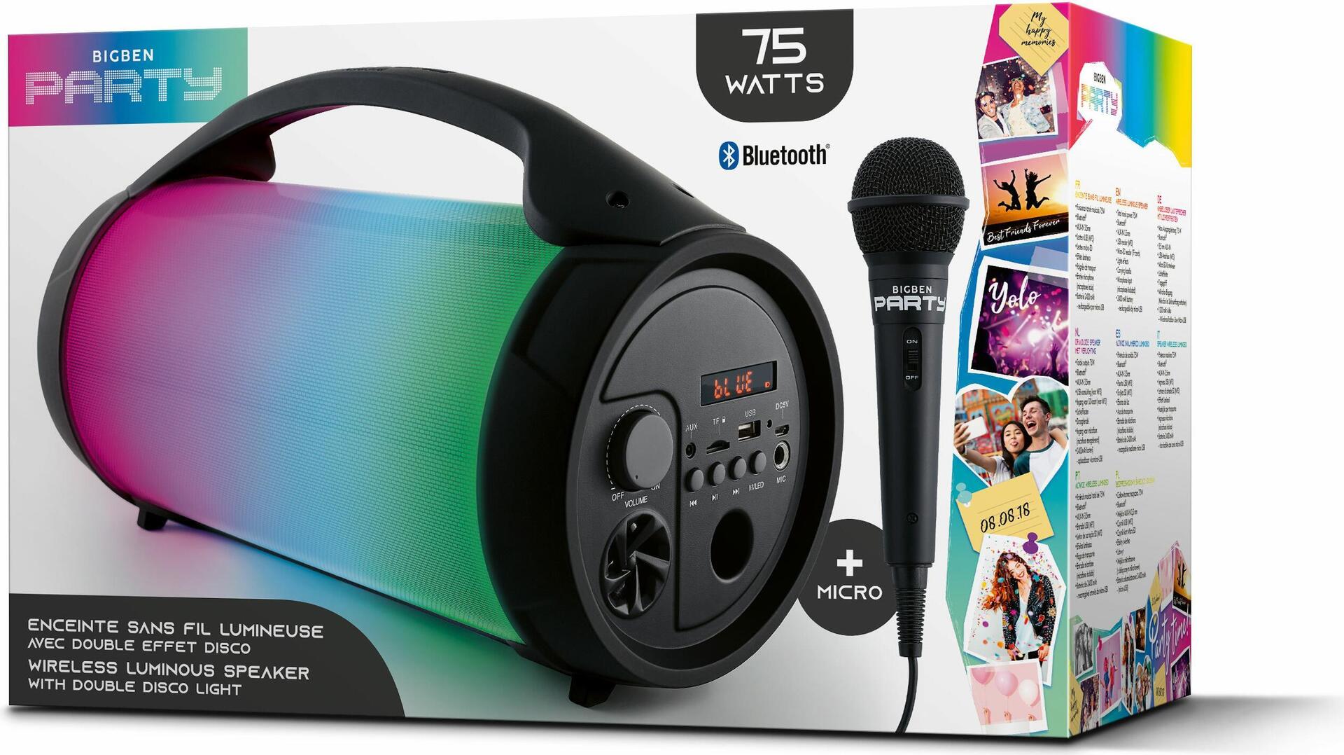 BigBen PARTY Pro Bluetooth-Lautsprecher (Schwarz, Lichteffekte, USB-Anschluss, 3,5 mm AUX-IN, Tragegriff) (AU379167)