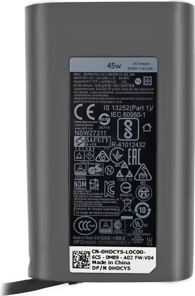 Dell AC Adapter, 45W, 19.5V, 3 (not incl.), PD2.1 (492-BCDL)